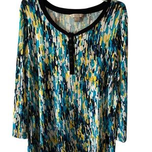 Laura Ashley Multi-Blue Printed Henley Long Sleeve Top XL